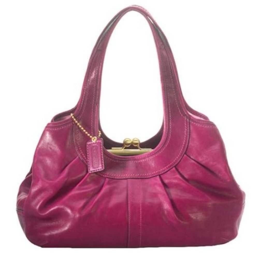 Coach Magenta 'ERGO' Satchel Brushed Antique Gold Leather Tote